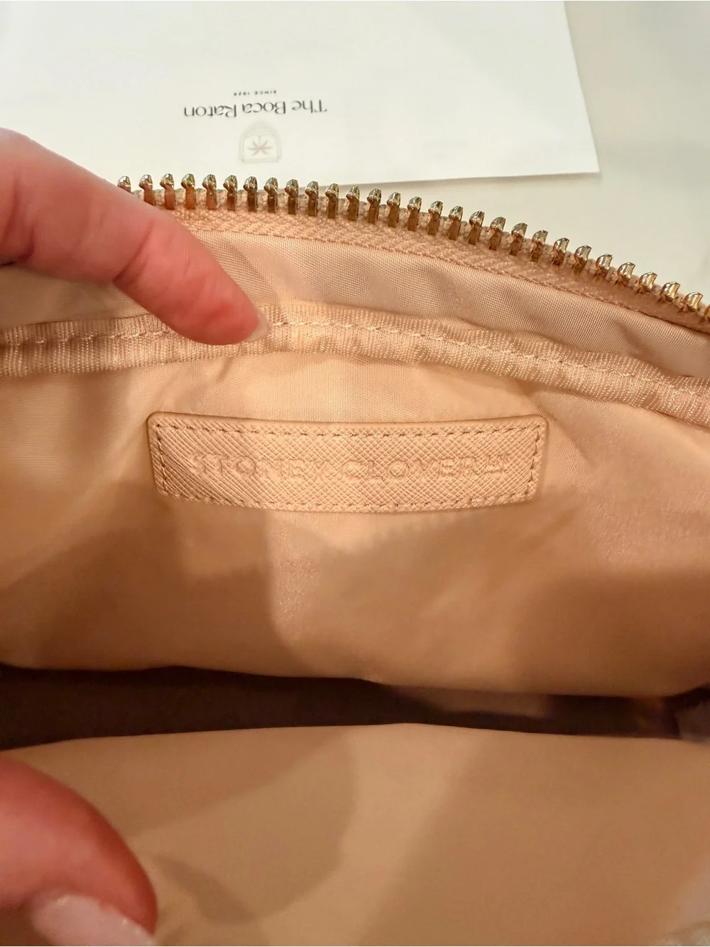Stoney Clover Lane Creamy Beige Zip Cosmetic Pouch with Gold Hardware